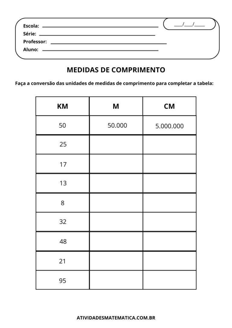 44 Atividades sobre Medidas de Comprimento – Atividades de Matemática