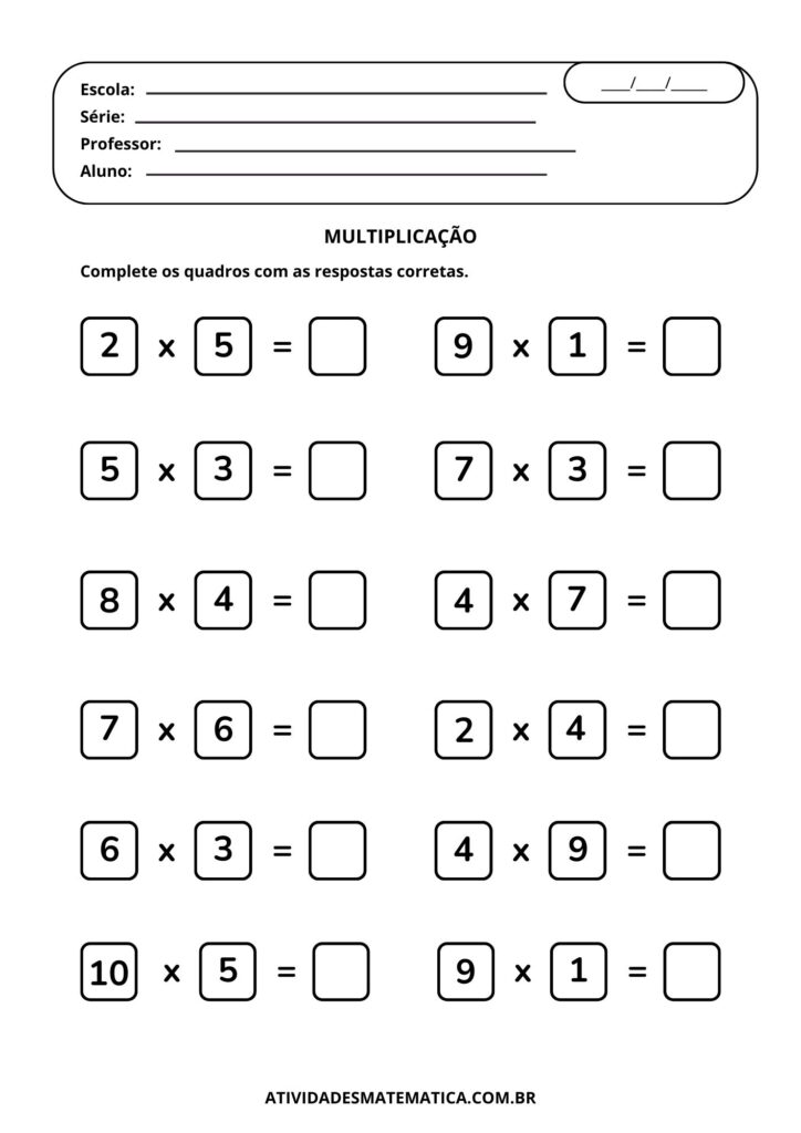 21 Atividades de Multiplicação para 3º ano – Atividades de Matemática